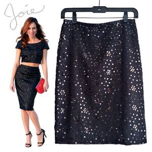 JOIE Black Sequin Pencil Skirt Glam Cocktail Holiday S NWT